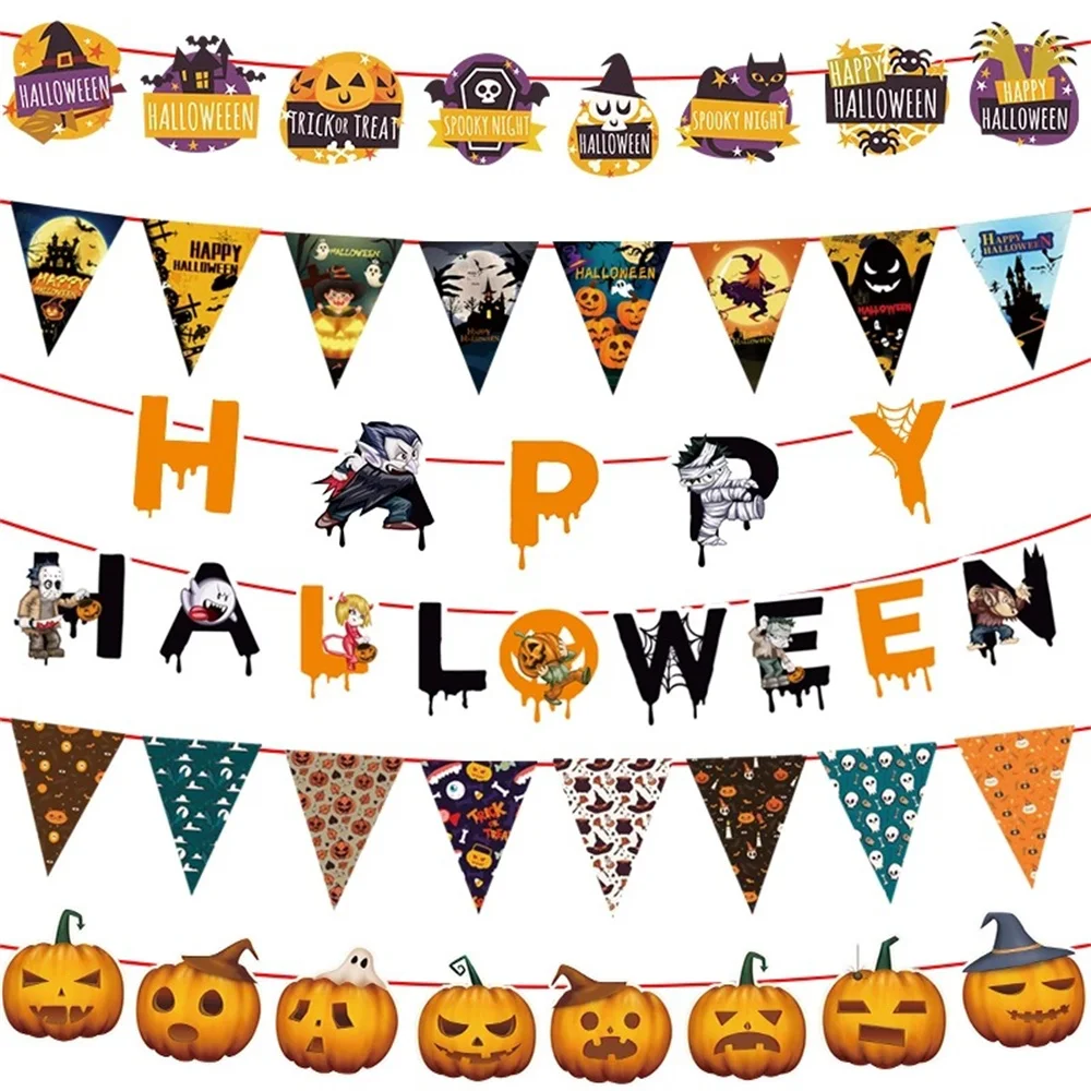 Halloween Swirl Banner Girlande Kürbis Geist Fledermaus Spinne Decke hängende Anhänger Halloween Dekoration für Home Party Supplies – Detail 7