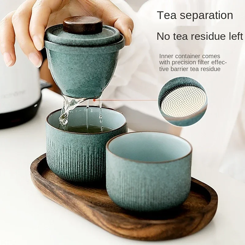 Travel Kung Fu Tea Set Outdoor Car Quick Cup One Pot Two or Three Cups Mini Carrying Bag Filter Coffee Teapot view 2