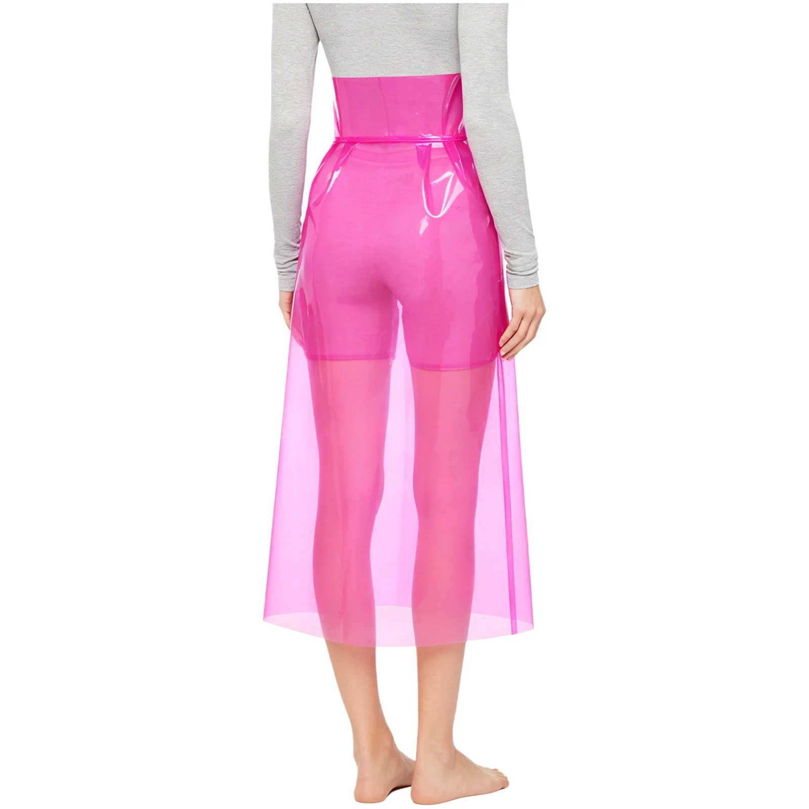 Womens See Through Pvc Skirt High Waist Front Pressing Buttons Bodycon Pencil Skirt Cover Up Midi Skirt for Rave Party Cosplay