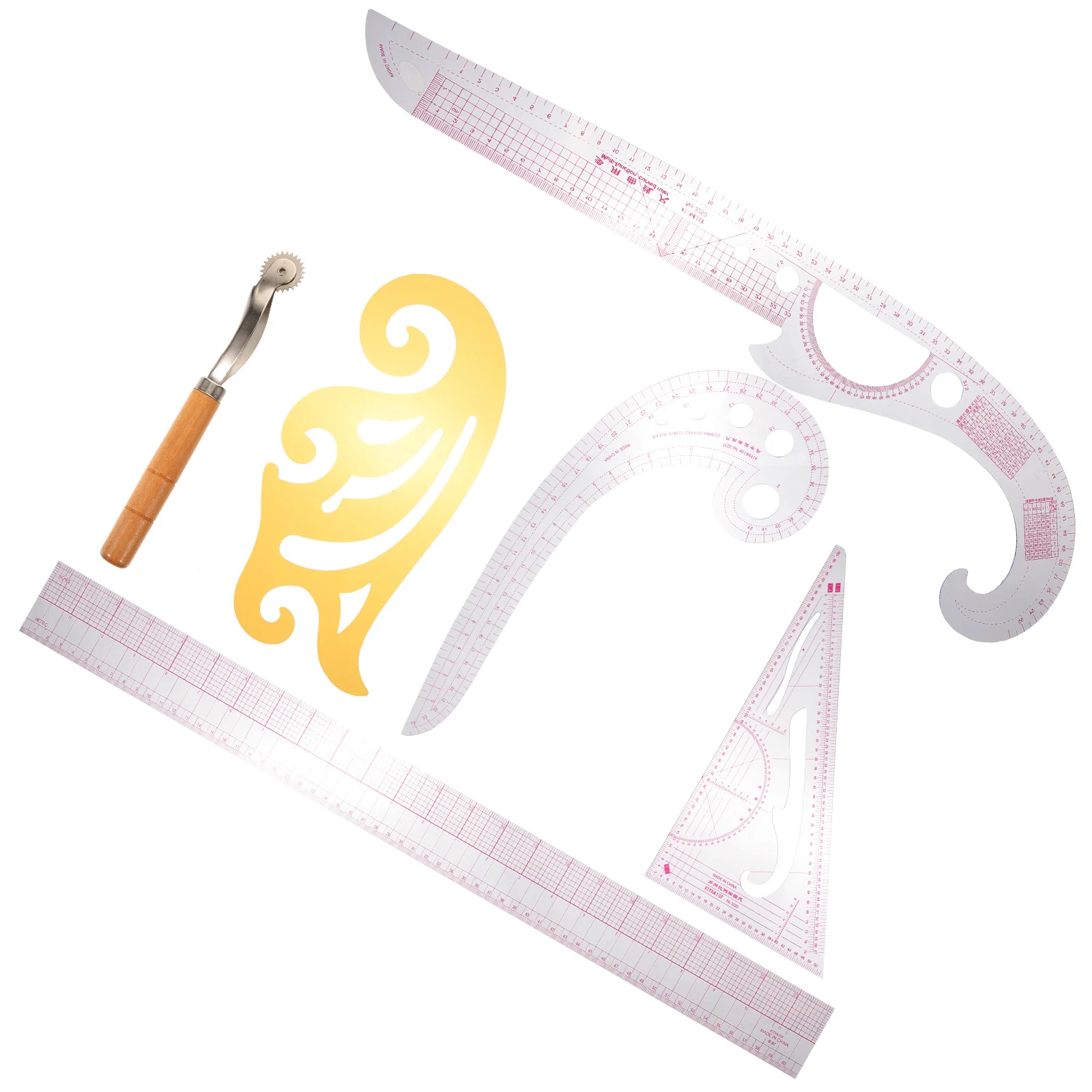

1 set 1 Set Of Multifunctional Tailor Ruler Plastic Wood Durable Smooth Edge Sewing Measuring Tool For Clothing Pattern Making