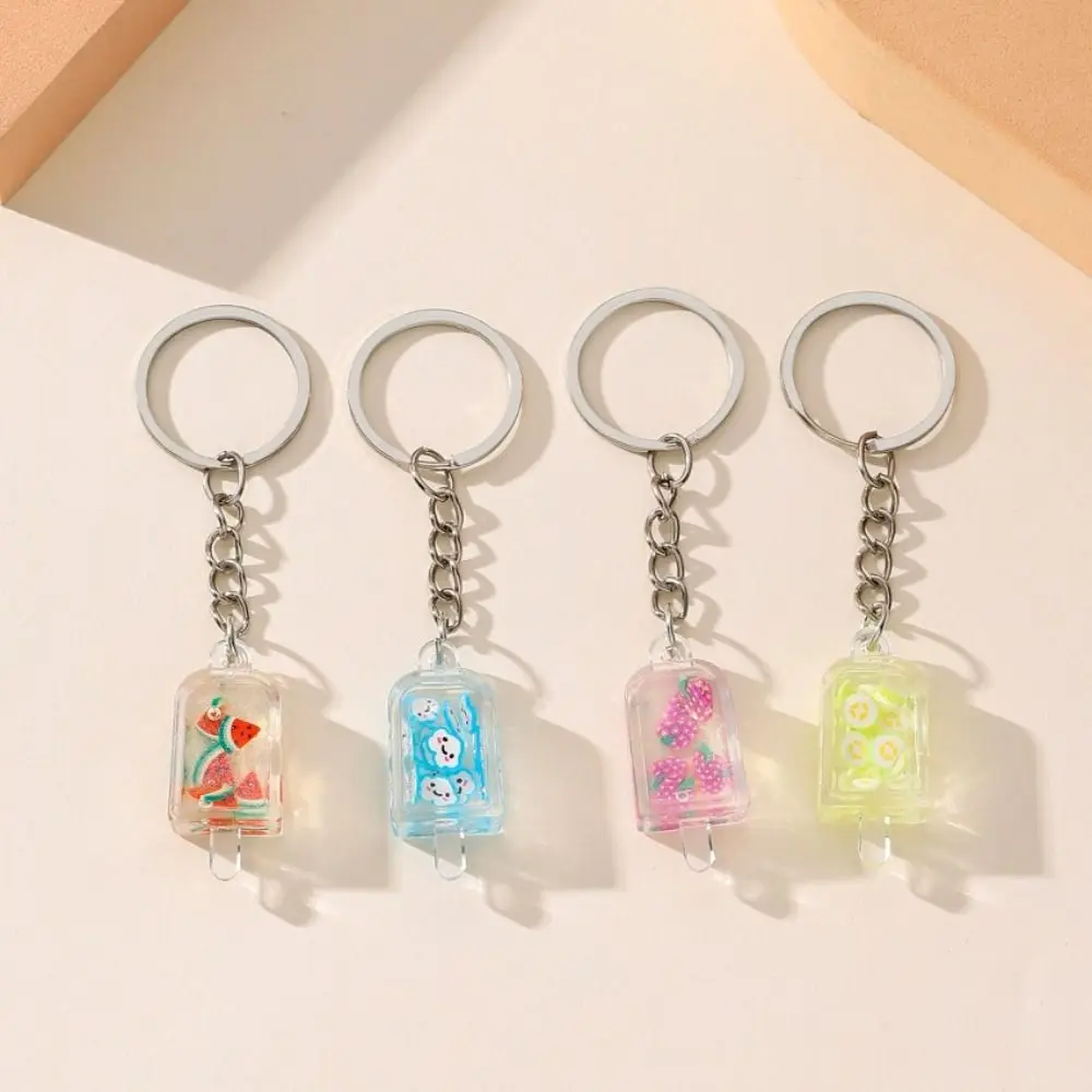 Key Ring Glow Cup Fruit Ice Cream Keychain Acrylic Pendant Slice Flower Slice Keyring Milk Tea Creative Earphone Case Pendant