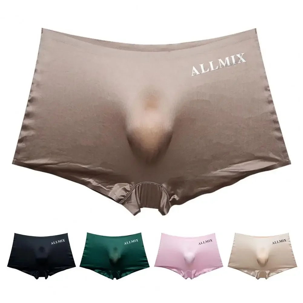 3D Convex Pouch Sexy Letter Semi Transparent Ice Silk Thin Men\'s Underwear With Square Corner Shorts