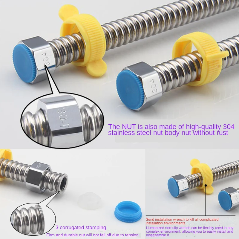 

304 Stainless Steel Basin&Toilet Water Weaved 1/2"plumbing Hose,bathroom Heater Connect Corrugated Pipes with Wrench