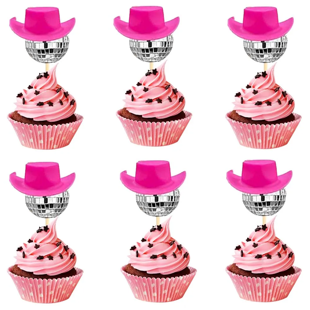 Disco Theme Disco Ball Cupcake Toppers Decorations Cake Picks Pink Cowgirl Hat Cake Toppers Disco 1970s Theme Birthday Party