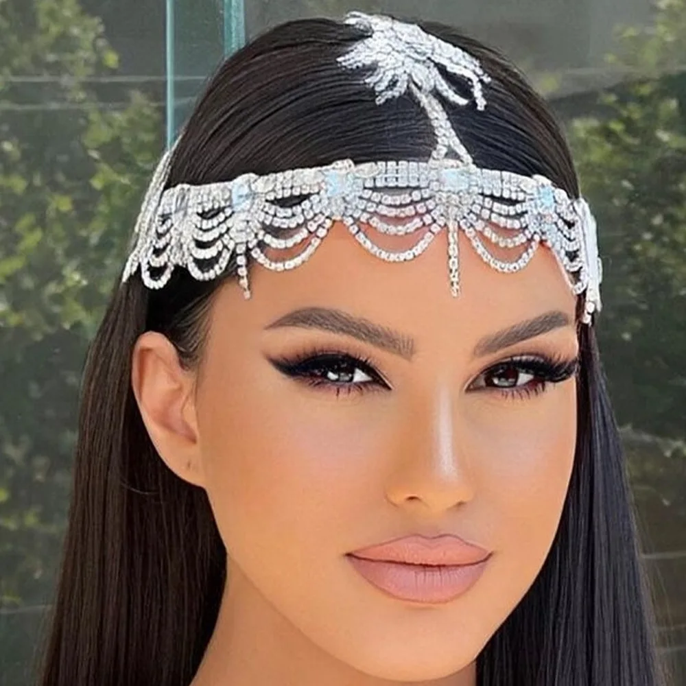 New Shiny Luxury Rhinestone Crystal Tassel Hair Accessories for Women Headdress Trend Party Headbands Hair Ornaments Jewelry