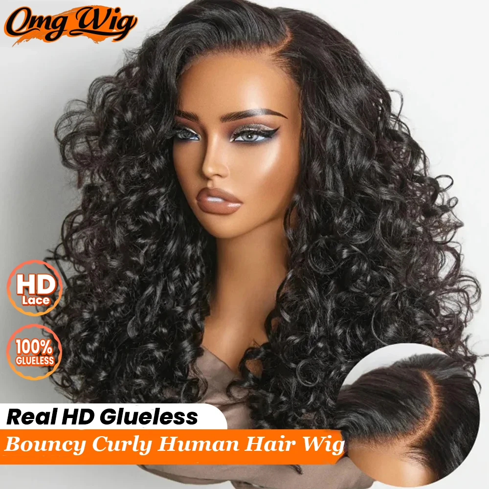 

Natural Black 4X4/5X5 Real HD Lace Wear & Go Bouncy Curly Human Hair Wig 7x5 HD Glueless Lace Curly Wig With Invisible Straps