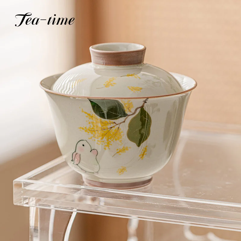 Imagem -06 - Chá de Cerâmica de Coelho Pintado à Mão Tureen Teacup Tigela Anti-escaldante Ash Gaiwan Conjunto de Chá Kung fu High-end 150ml