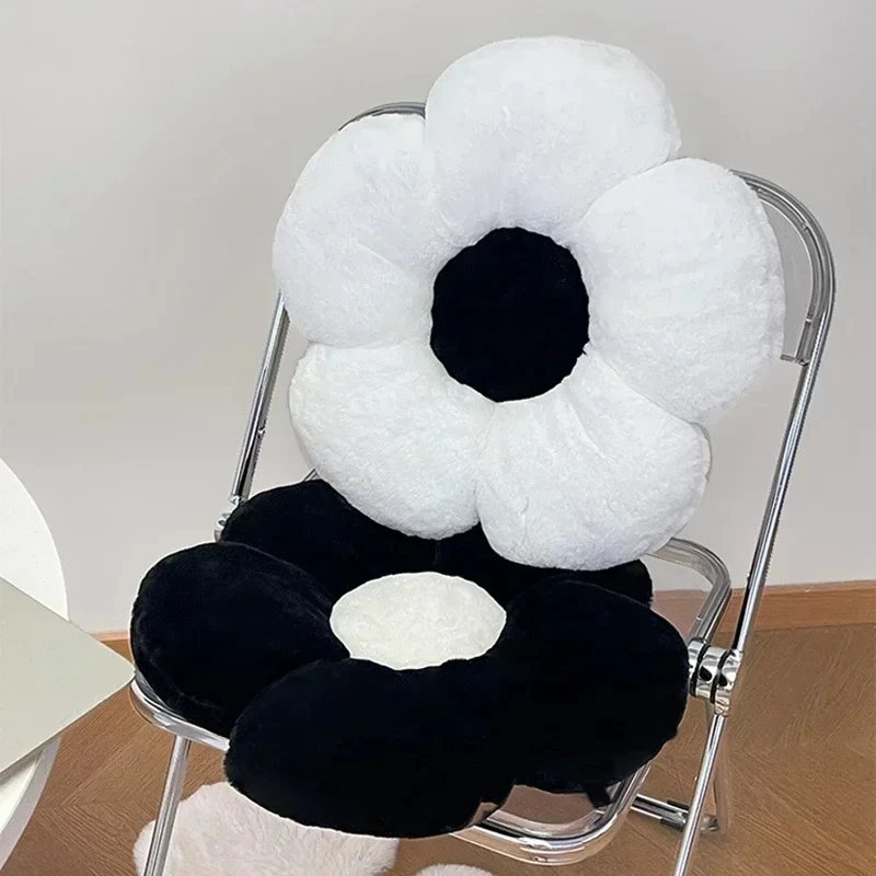 Cojín de flores para silla de oficina, cojín blanco y negro para asiento, sofá, almohada de soporte Lumbar, decoración de habitación