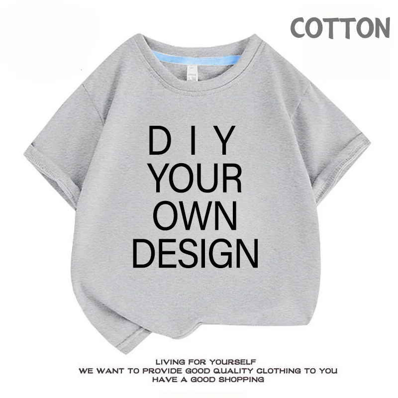 Diy Uw Eigen Ontwerp Print Patroon Aanpassen Zomer Korte Mouw O Hals Effen Kleur Kids Tops Mode T-Shirts Meisje Jongen T-Shirt