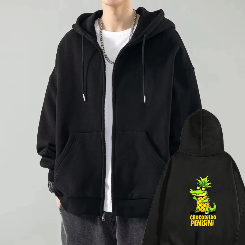 جاكيت رجالي بقلنسوة أسود تمساح أناناس مطبوع تمساح Penisini ملابس خارجية غير رسمية للارتداء اليومي والسفر #1