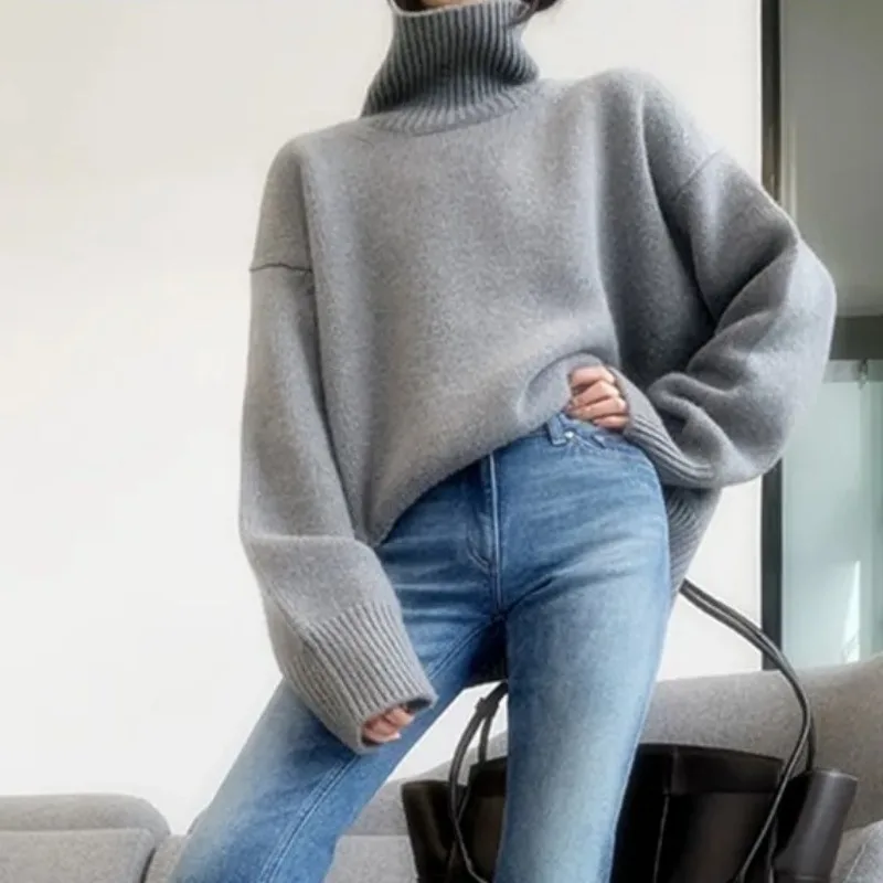 Autumn Winter Cashmere Sweater Tops Jumper Warm Thick Turtleneck Sweater Women Vinatge Casual Loose Pullover Truien Dames