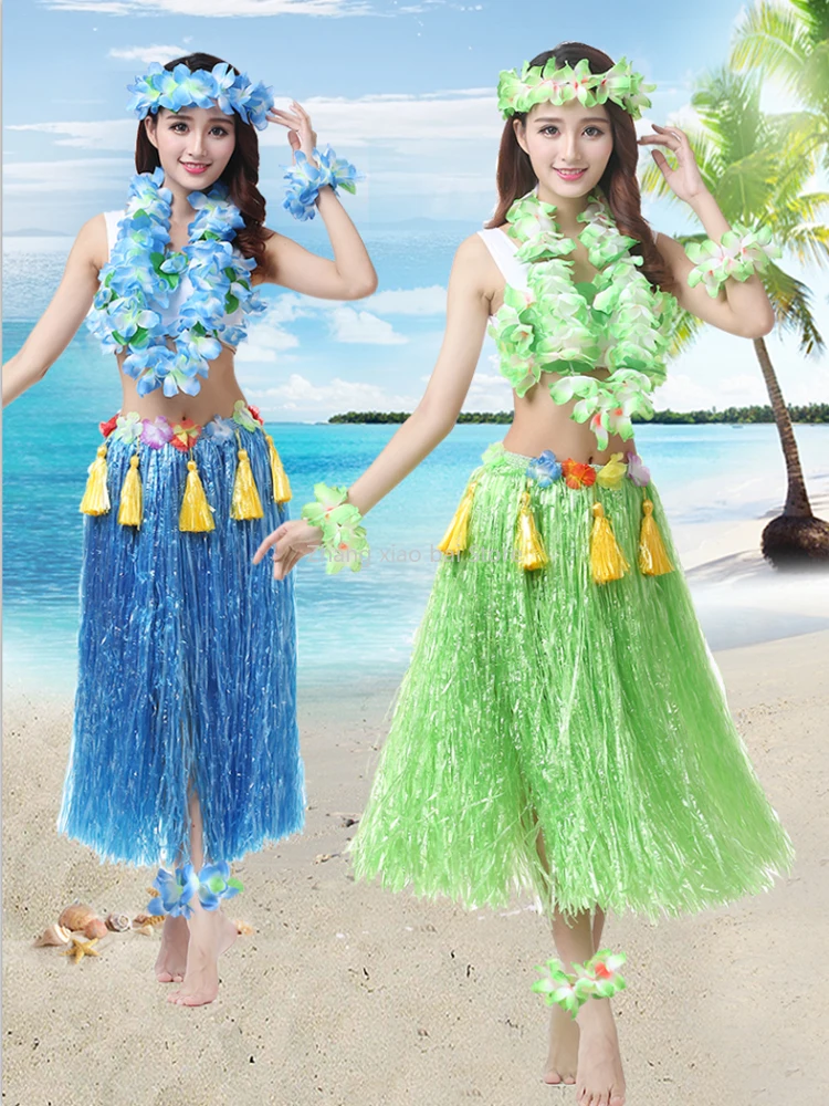 Hula Dance Costume Woman Hawaiian Hula Skirt Grass Costume Garland Flower Skirt Dress Up Party Beach Hula Skirt Set