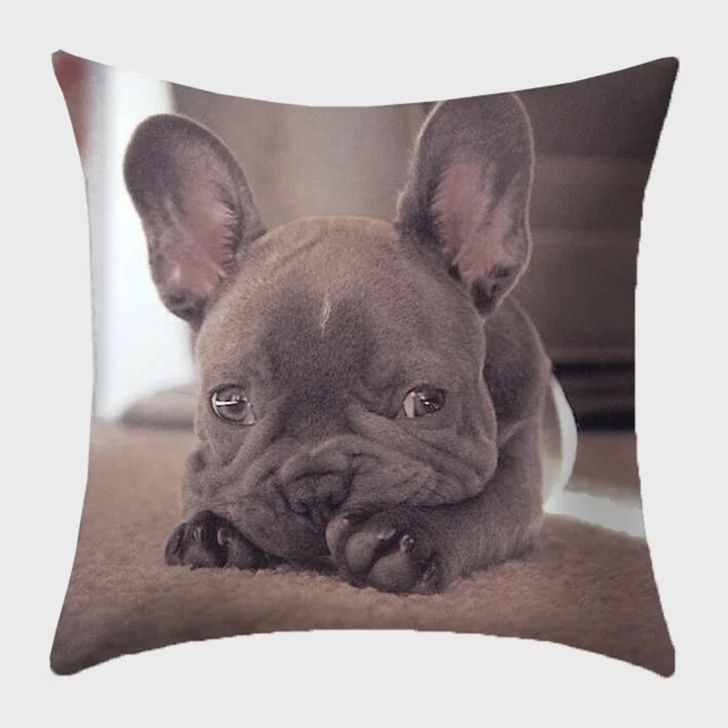 Bulldog Polyester Cushion Cover Modern French Bulldog Pillowcase Sofa Throw Pillow Cover Decorative Pillowcase for Couch Bed Car