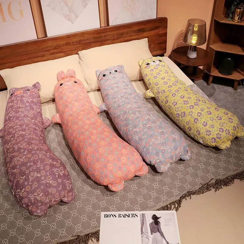 Animal Toys Cartoon Print Cloth Pig Cat Rabbit Plush Toys Long Pillow Soft Cushion Classics Pig Doll New Year Gift