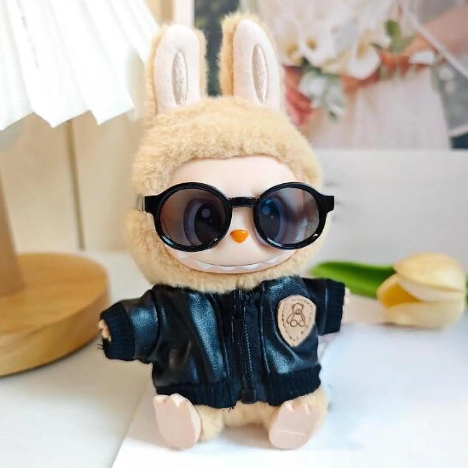 2Pcs Fashion Dolls Black Jacket and Sunglasses Costume Accs, Handmade Clothing for 15cm Dolls New Year Gifts, Birthday Gifts