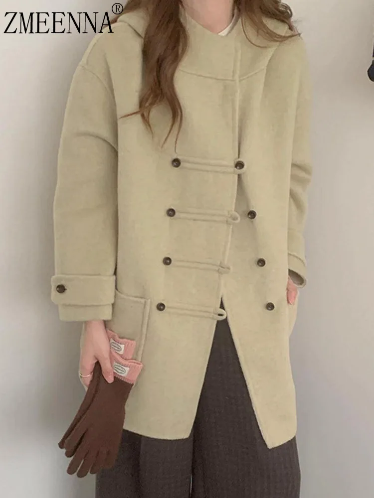 

ZMEENNA современный дизайн, женская шерстяная куртка, двубортное пальто с уникальными узлами на пуговицах, стильная зимняя верхняя одежда ZM3659