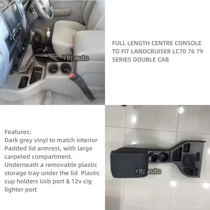 YBJ Full-Length Cup Holder USB for Land Cruiser LC70/76/LC79 Double Cab Center Console Storage Box (Leather ABS Plastic