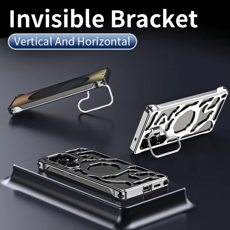 

case for S26 S25 S24 S23 ULTRA Metal hollow out Magnetic bracket heat dissipation protective case Anti-Scratch Shock Proof plain