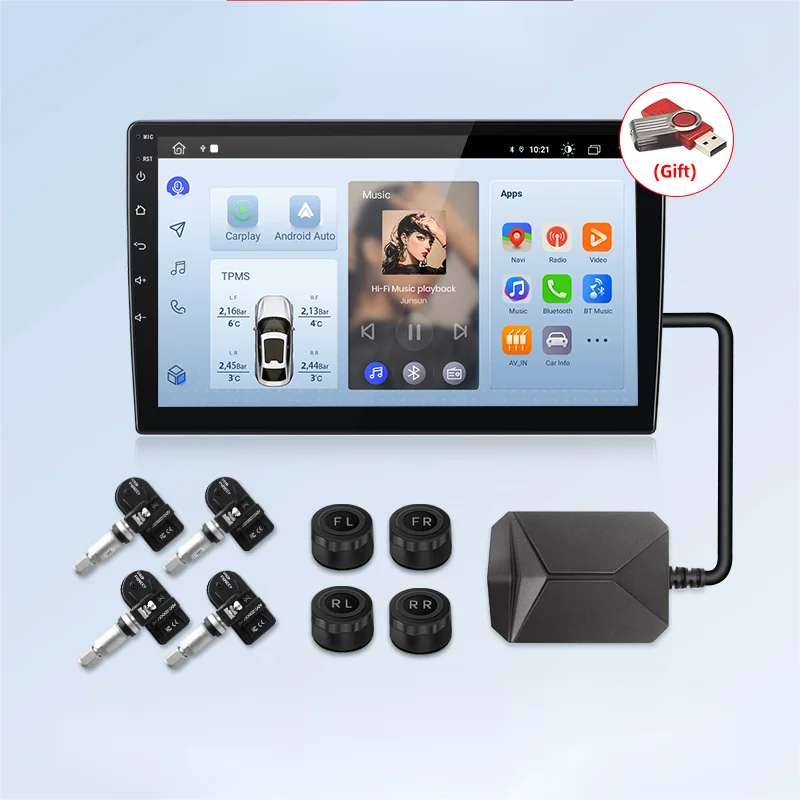 

Junsun USB Tire Pressure Monitoring System TPMS Pressure Monitoring Alarm System in Car Navigation Accessories