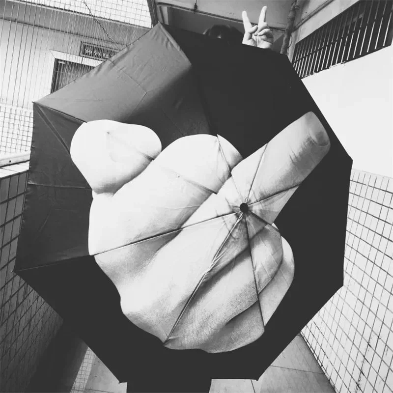 Mittelfinger-Klappschirm, winddicht, stark, für Herren, winddicht, faltbar, Persönlichkeit, schwarz, Mittelfinger-Regenschirme, Sonnenschirm für Damen