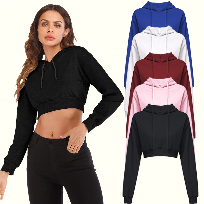 

Women's Fashion New Style Hoodie Casual Sweater Long Sleeve Hoode Short Crop Top Sport Pullover Hooded