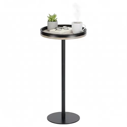 

Столик Мартини с отделкой под дуб, маленький круглый столик для напитков, современный приставной столик в стиле фермерского дома с подносом, металлическое утяжеленное основание, приставной столик для