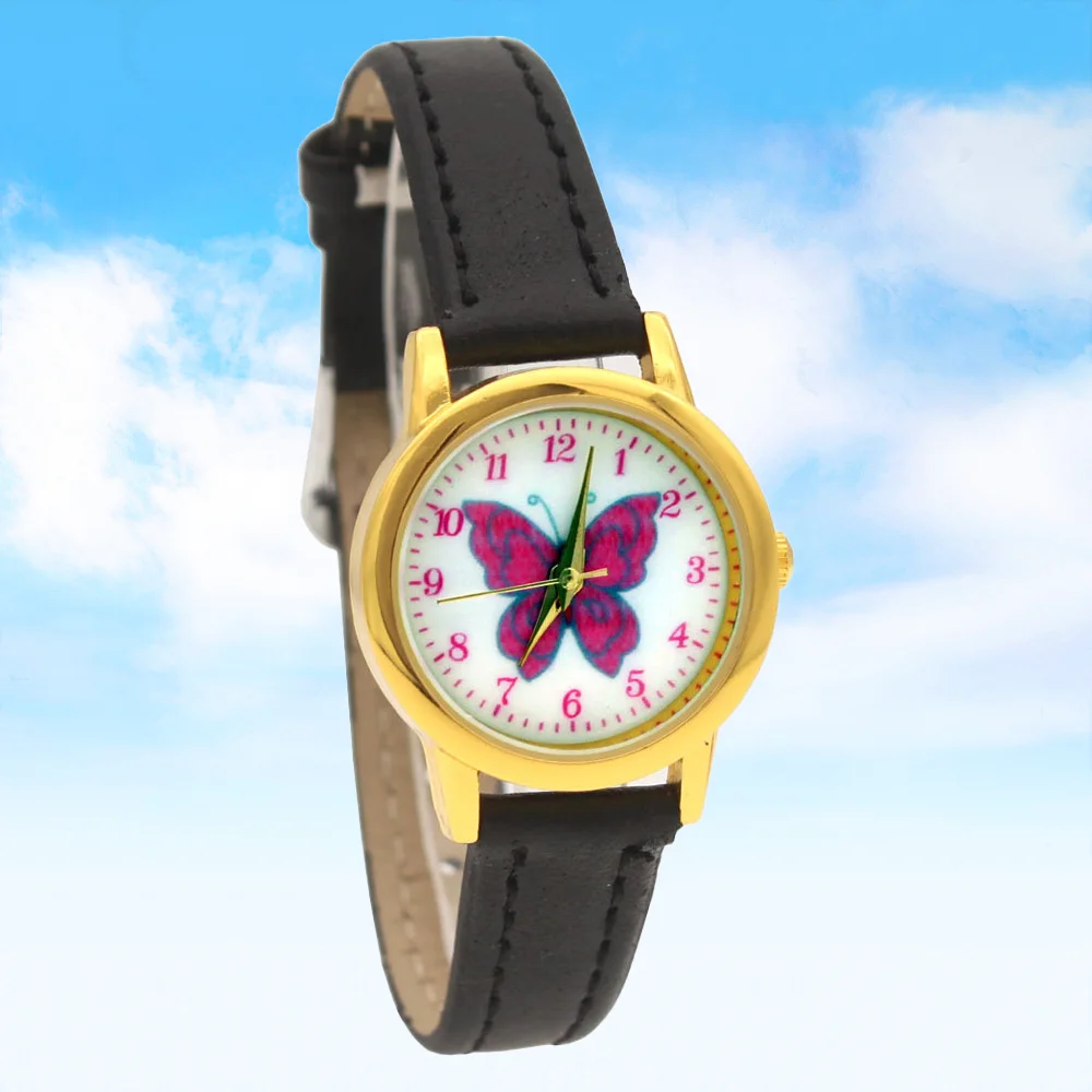 

Kids Butterfly Watch with Beautiful Leather Band Cartoon Analog Quartz Wristwatch Gift for Children