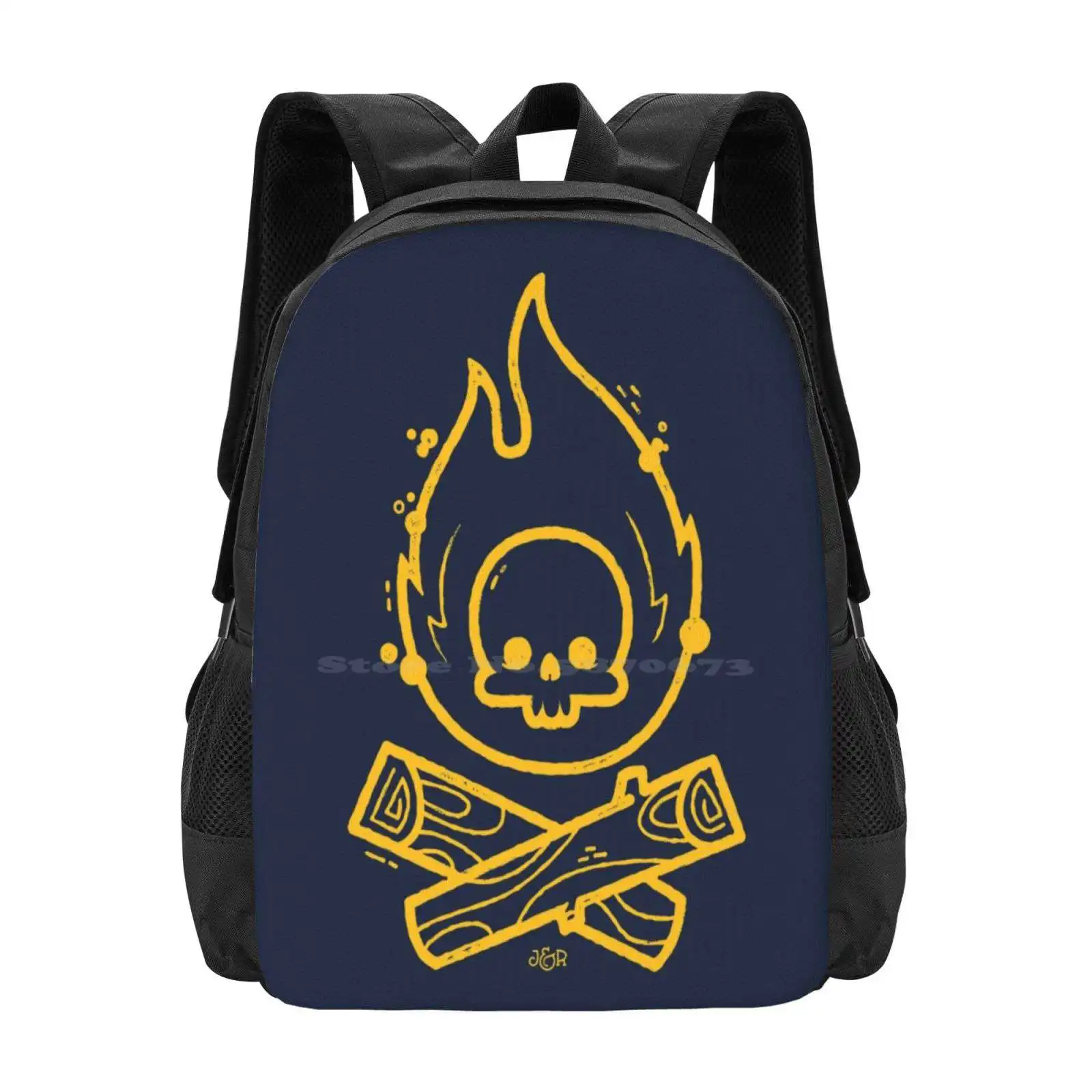 Camp atau Die desain pola Bagpack tas sekolah berkemah hutan Outdoorsy tengkorak dan Crossbones Hipster api tengkorak jalan