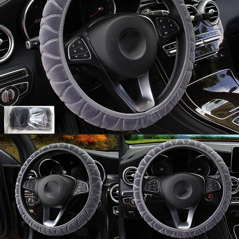 37-39cm Universal Car Steering Wheel Covers Winter Soft Warm Plush Steering Wheel Cover Auto Interior Decoration Accessories