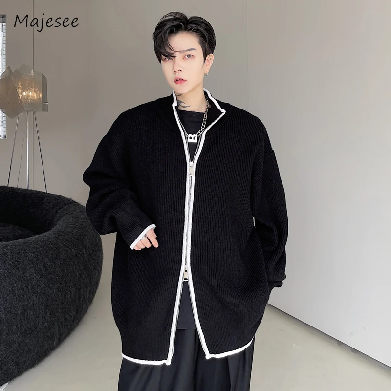 

Cardigan Men Personalized Double Zipper Design Handsome Males Knitwear Japanese Commuting Style All-match Autumn Sweaters Daily