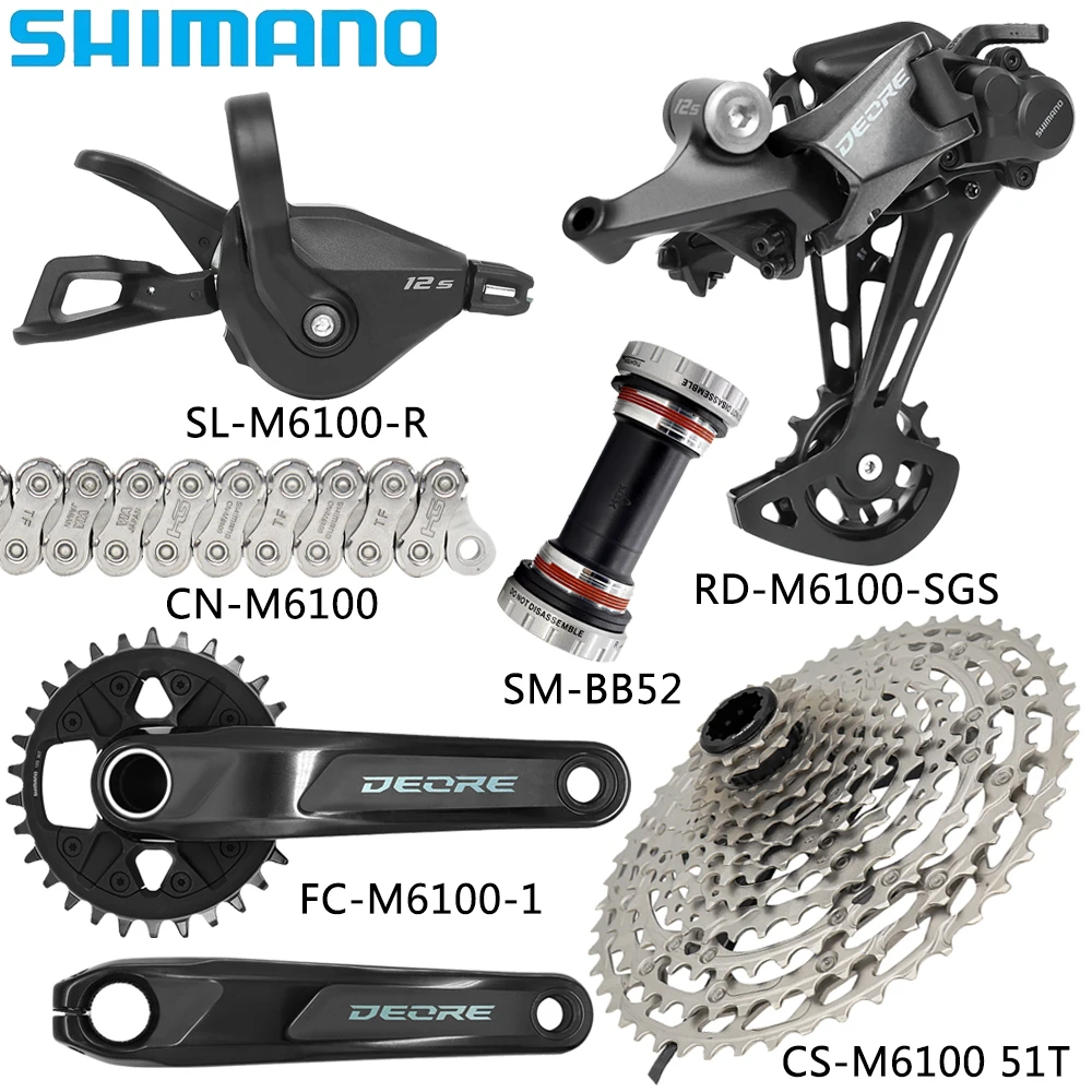 SHIMANO DEORE 12 Speed M6100 Derailleurs Kits FC-M6100-1 Crankset CS-M6100 10-51T Cassette CN-M6100 Chain BB52 Bottom