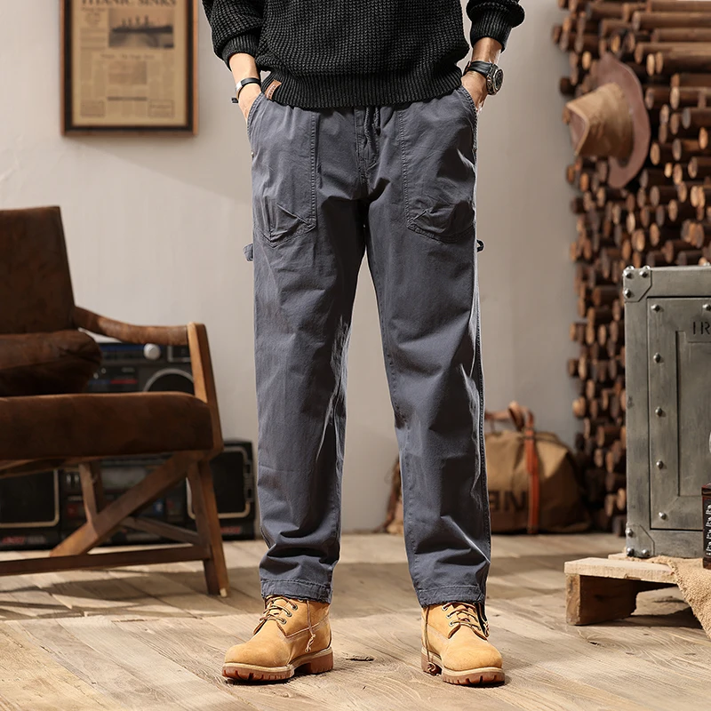 JAYSCE 2024 Spring Men\'s Casual Cargo Pants Fashionable Loose High Street Style Brown Trousers Micro Elastic Straight Leg Pants