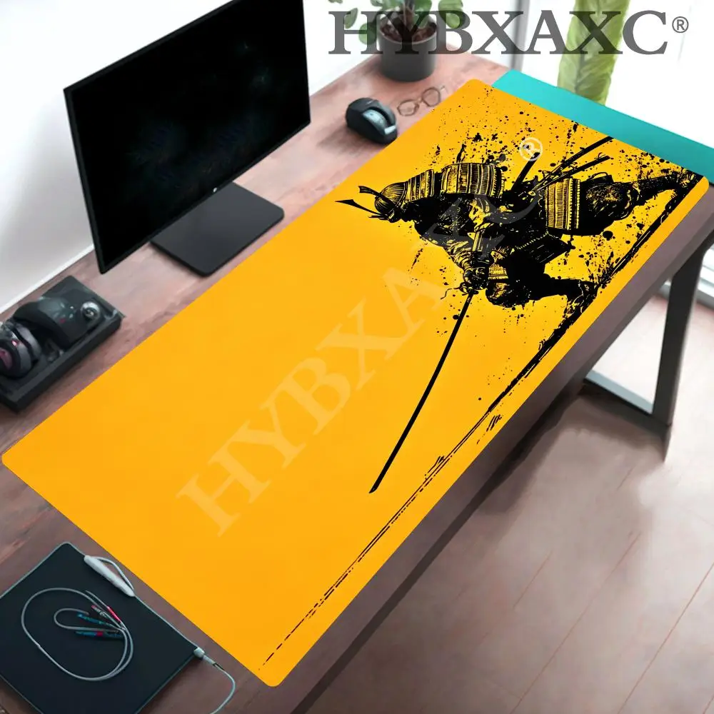 HYBXAXC  Yellow Samurai Warrior Ink Splash Mouse Pad Non-Slip Rubber Desk Mat for Gaming Office Mousepad with Stitched Edges