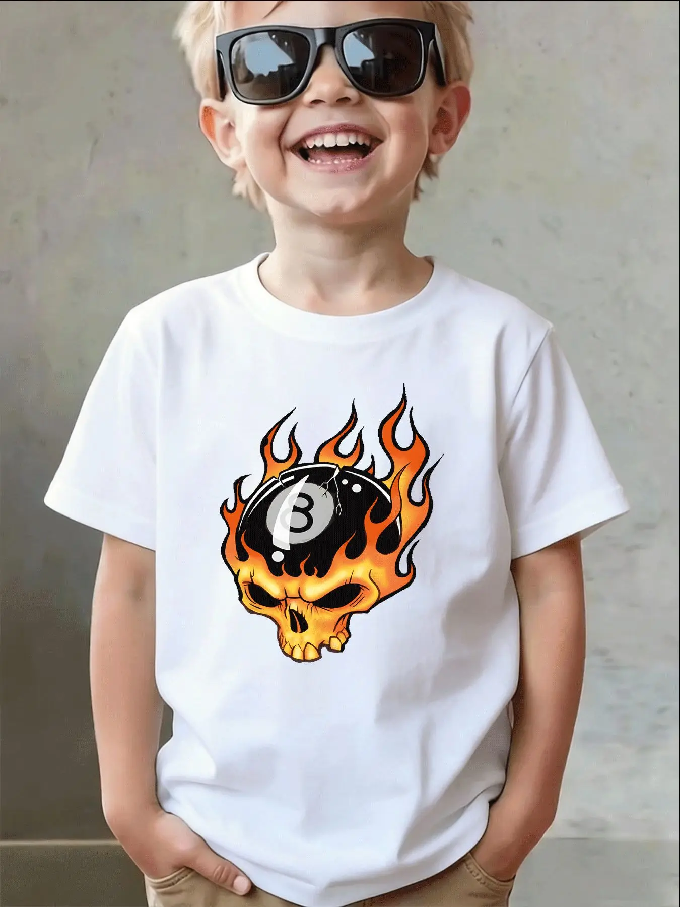 2026 New Flame Skull Eight Ball Family Matching Cotton T Shirts Short Sleeve Summer Tees For Mom Dad Boys Girls Daily Tops