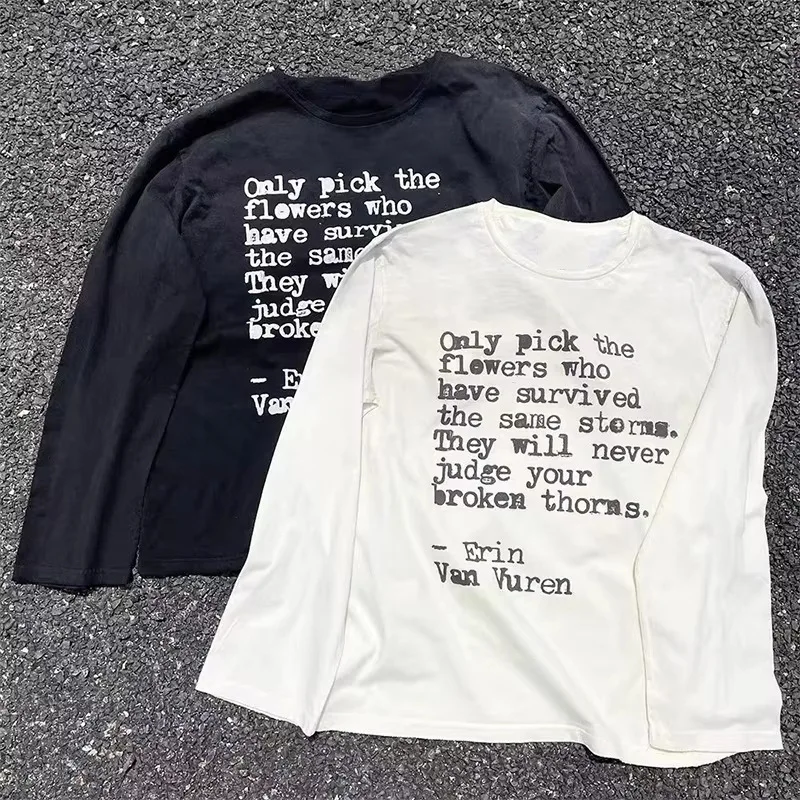 

Hip Hop Vintage Casual Letter Printed Y2K Long Sleeves Round Neck Top Street Harajuku Goth T-shirt Loose Men’s Womens Clothing