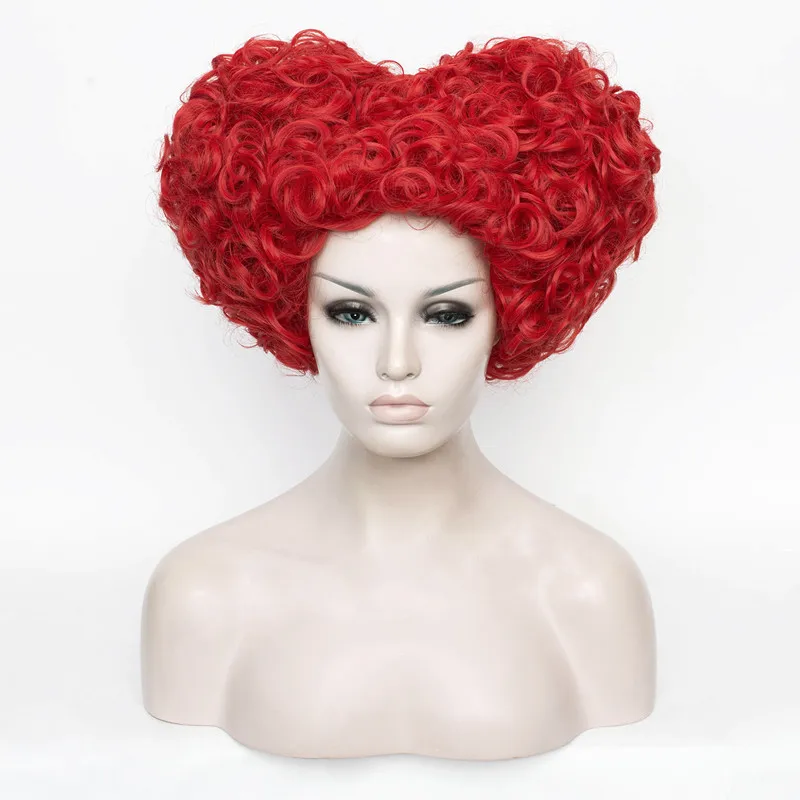 

Halloween Alice in Wonderland Red Queen Cosplay Wig Role Play Queen of Hearts Heat Resistant Red Curly Hair Wigs + Wig Cap