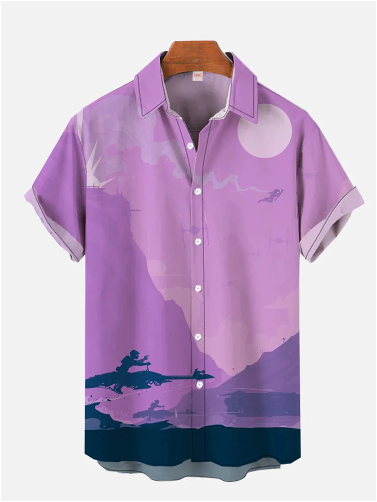 Men\'s shirt handsome mecha man print Hawaiian lapel top large size loose short-sleeved summer new style