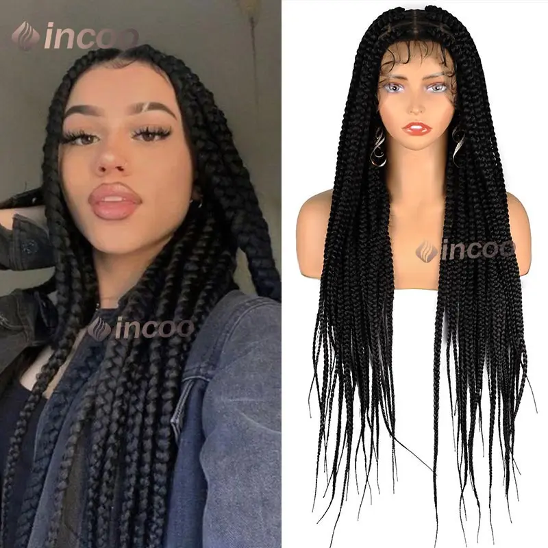 

Synthetic Full Lace Braided Wigs Jumbo Lace Frontal Wig Knotless Box Braids Wig For Black Women 36inch Cornrows Box Braided Wig