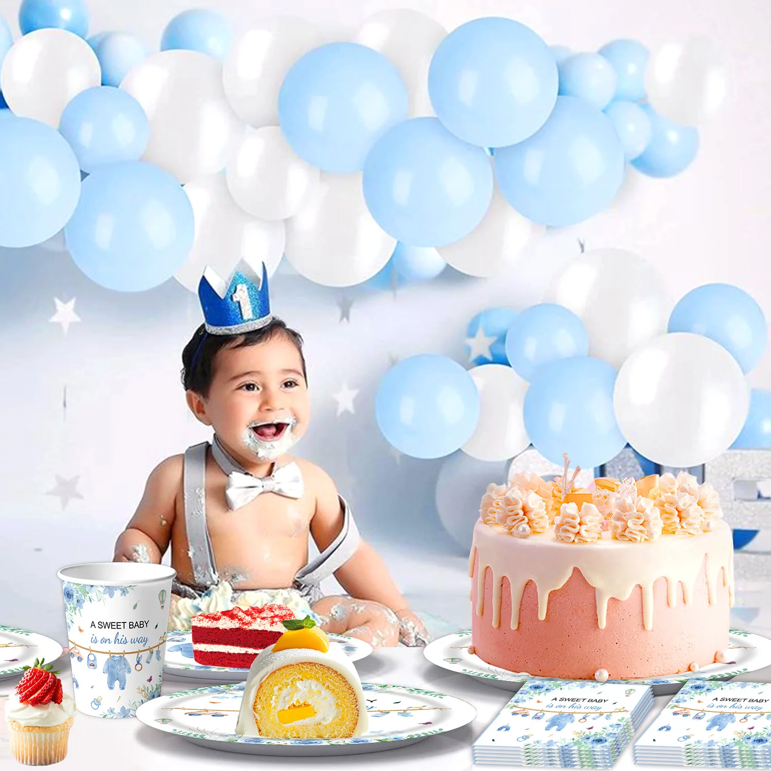 Junge Mädchen Baby Dusche Geschirr Pappteller Tassen Geschlecht offenbaren Partyzubehör blau Baby Junge rosa Baby Mädchen Partydekorationen – Detail 1