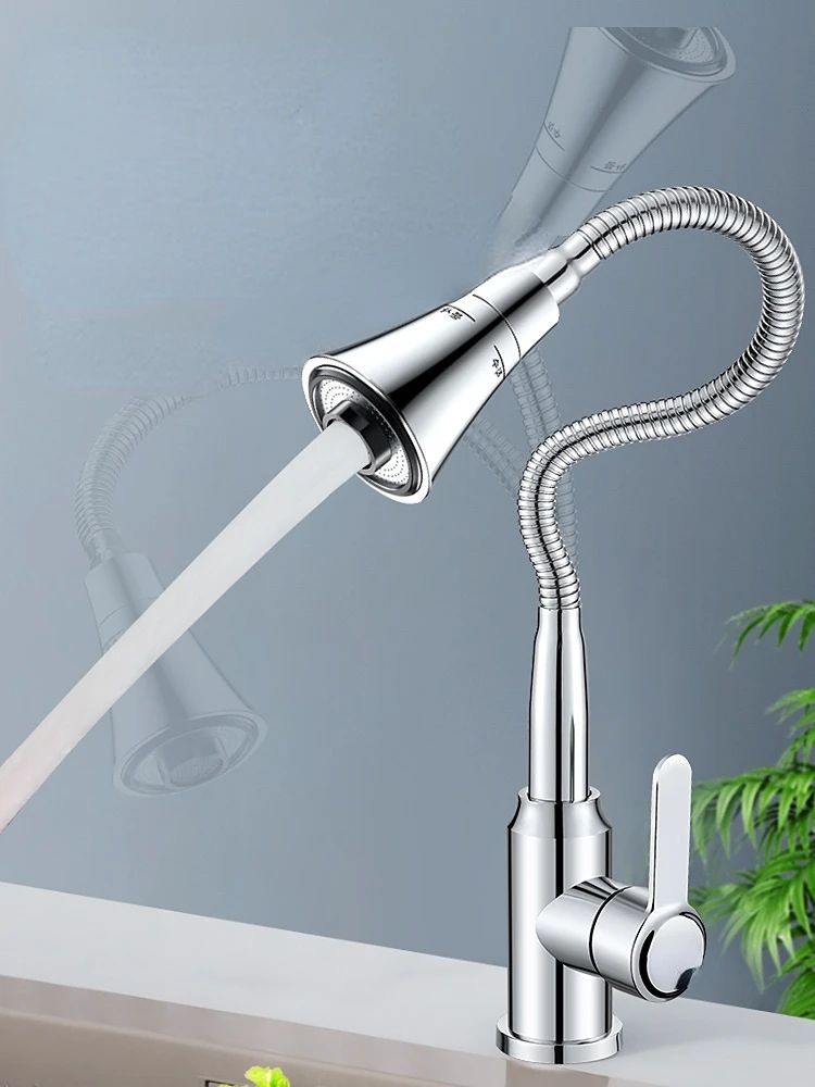 

Stainless Steel Ball Bearing Universal Rotating Single Hot and Cold Kitchen Washing Dish Basin Faucet Into The Wall Household