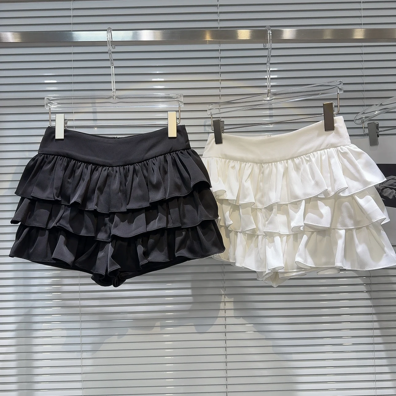 

Sweet Cake Skirt ort Multi-Layer Ruffle Pure Color Sle Autumn New Arrival Princ Waist Design Silk Satin Fabric