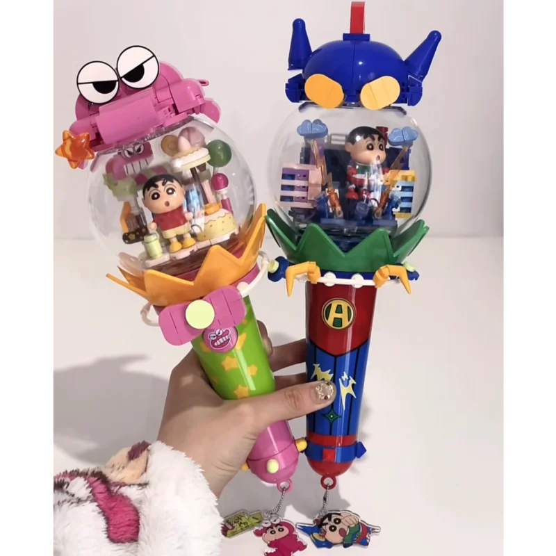 AREAX Building Blocks Crayon Shinchan Cheer Stick Assembled Toy Anime Peripherals Collectible Ornament Home Decor Birthday Gift