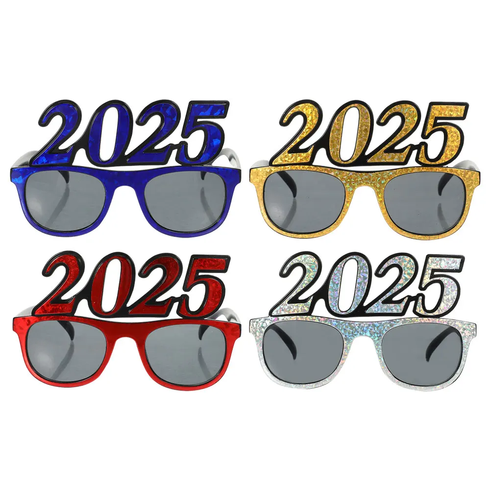 

4Pcs 2025 New Year Glasses Funny Dancing Eyewear for Party Photo Props, Lightweight Plastic Number Design Eye Decoration, New
