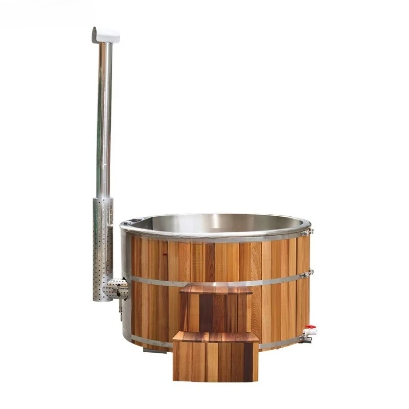 

2026Hot Modern Design Solid Wood Outdoor Red Cedar Hot Tub Spa 2-4 Person Capacity Hybrid Wood Fired Hot Tub