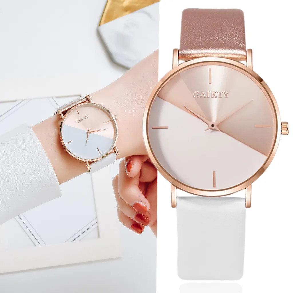 

Fashion Women Watch Color Block Round Dial Ladies Quartz Wristwatch Leather Watchband Simple Elegant Female Clock reloj mujer