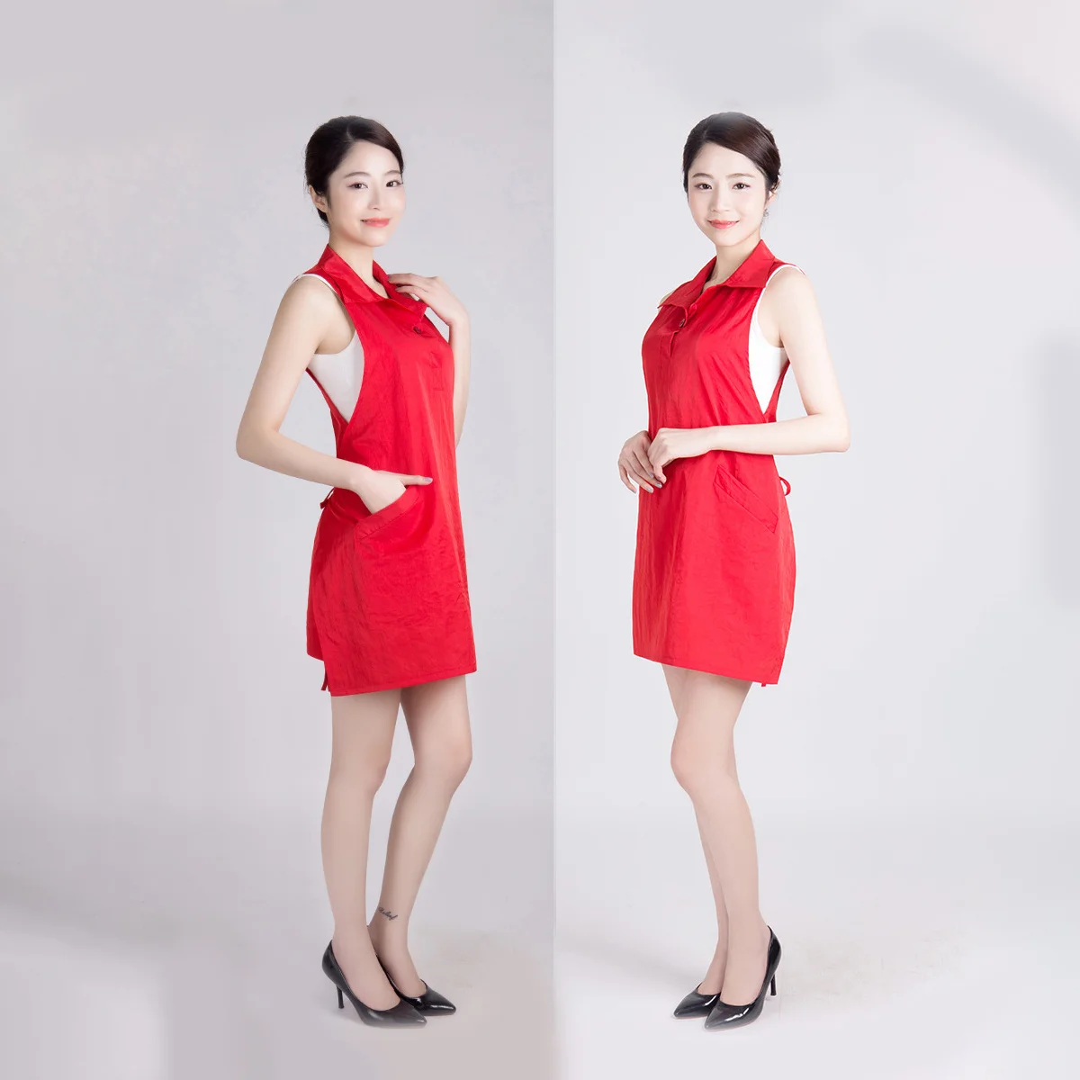 

Barber Shop Apron Red Sleeveless Waterproof With Pockets Professional Workwear For Haircut Salon Kitchen Cafe Apron