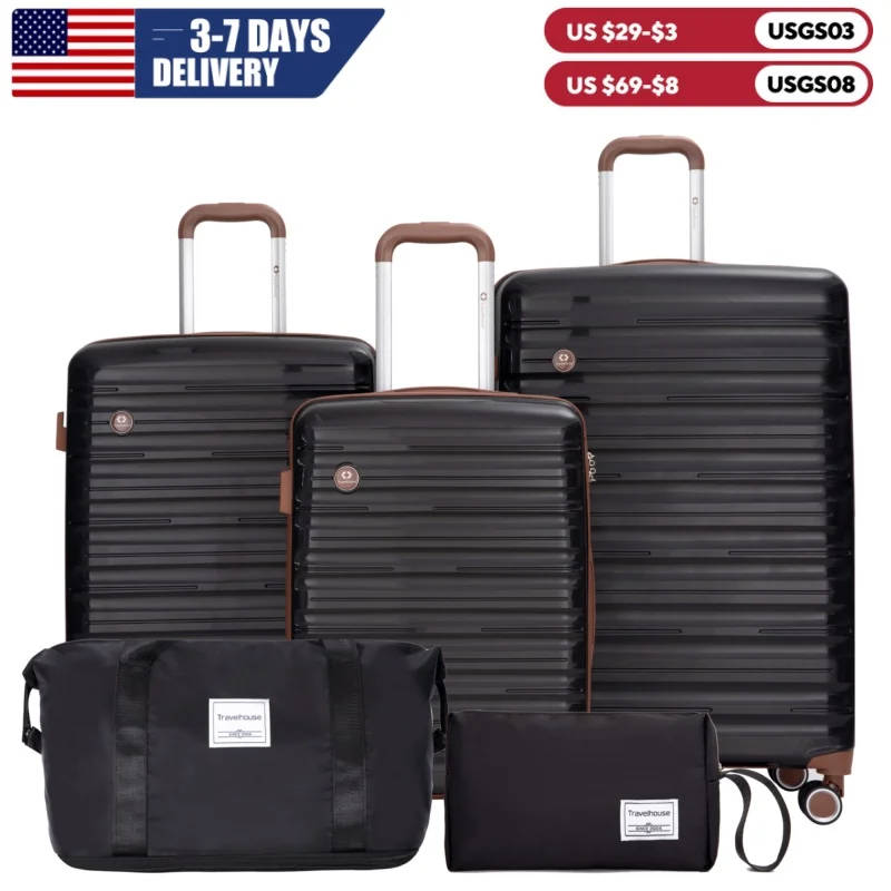 Luggage Sets 5 Piece,Suitcases with Double Spinner Wheels and TSA Lock,Hardcase 3 set Luggage with Travel Duffle Bag