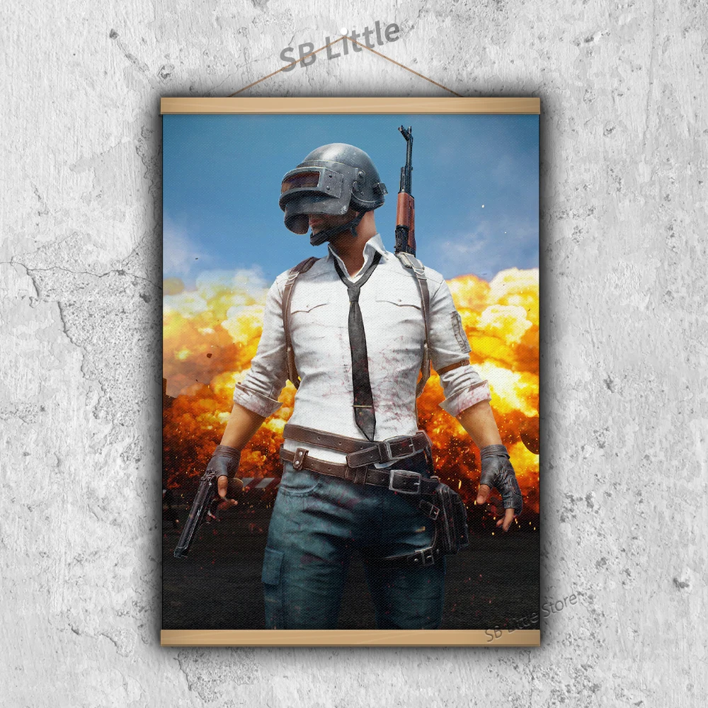 PUBG PLAYERUNKNOWN’S BATTLEGROUNDS  MOBILE Video Game Poster Canvas Printed Painting Wood Hanging Scroll Design Wall