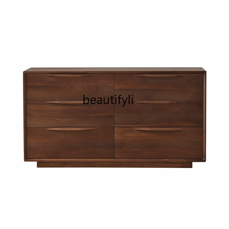 

Nordic Black Walnut Wooden Chests of Drawers Chest of Six Drawers Storage Cabinet Living Room Drawer Storage Side Cabinet