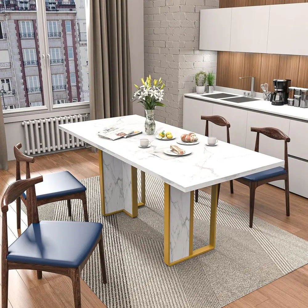71 inch Dining Table or 6-8, armhouse Kitchen Table with Large Tabletop, Recular Dinner Eating Table W/ThicknWaterproo Wood Tabl